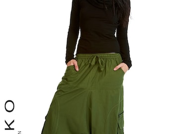 Pantalon afghan, allhadin, harem, buggy en coton uni avec de grands cercles latéraux avec poches et spirale.
