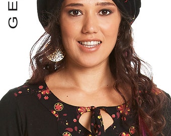 Hippie, boho, floral, winter fleece Embroidered velvet cloche hat and fleece lining