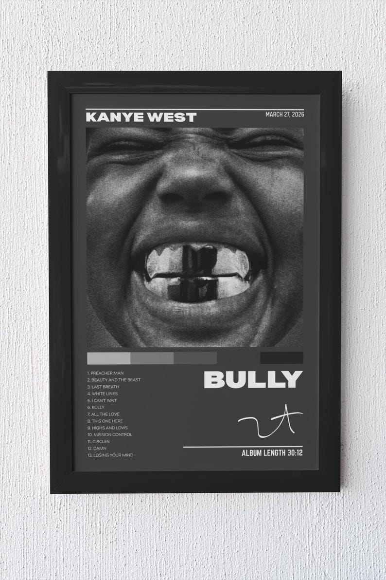 Kanye West Bully Poster, Hip Hop Album Cover Print, Tracklist Wall Art ...