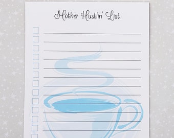 CLEARANCE Lined Notepad, Mother Hustlin List, Blue