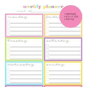 Printable Weekly Planner Calendar 8.5x11 Color - Etsy