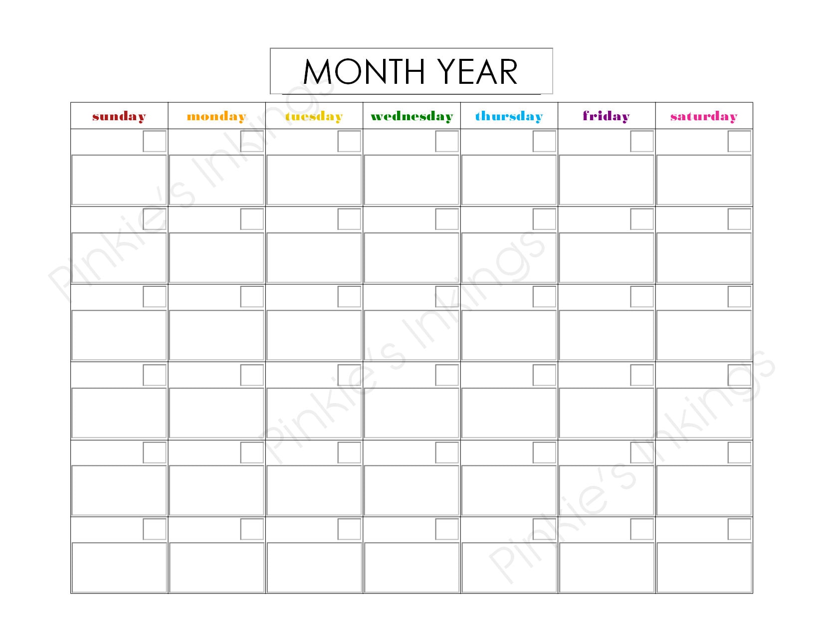 Printable EDITABLE 11x8.5 Monthly Calendar, Simple Rainbow - Etsy