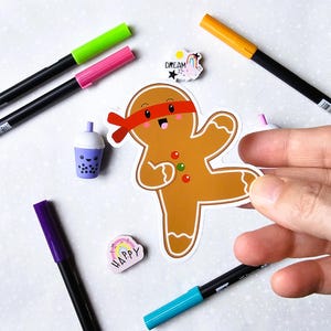 Vinyl Sticker, Kawaii Ninjabread Man, Single Sticker