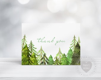 Green Forest Trees, Watercolor Thank You Note Cards 8ct