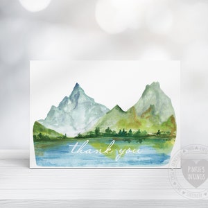 Mountain and Lake, Watercolor, Thank You Note Cards, 8ct