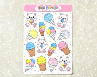 Kawaii Polar Bear Ice Cream Sticker Sheet
