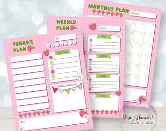 Planificador Strawberry Daisy: Diario, Semanal, Mensual (PDF tamaño carta)