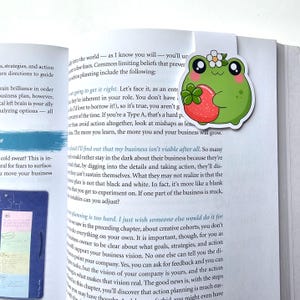 Kawaii Frog with Strawberry Magnetic Bookmark