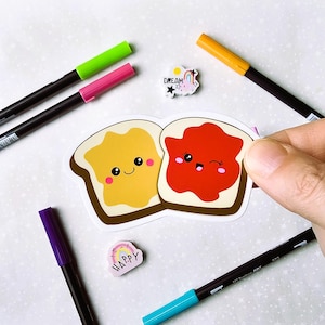 Vinyl Sticker, Kawaii Peanut Butter & Strawberry Jelly, PBJ, Single Sticker
