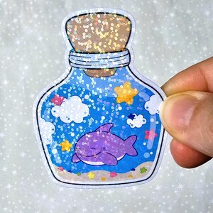 Kawaii Glitter Shark in a Bottle Sticker