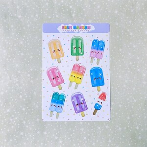 Kawaii Watercolor Popsicle Sticker Sheet - Cute Summer Stickers