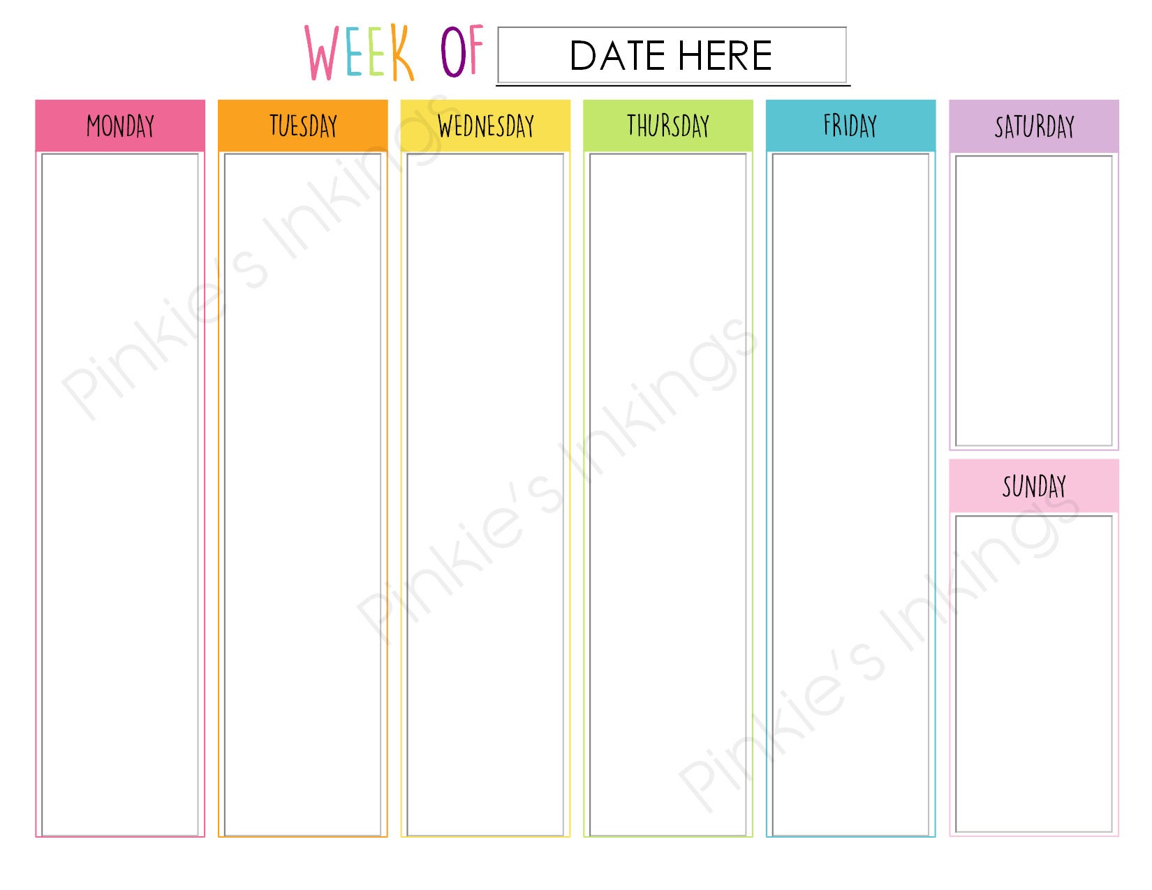 Editable Week Calander Printable EDITABLE Weekly Calendar, 11x8.5, Pastel Rainbow - Etsy