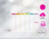 Printable EDITABLE Weekly Calendar, 11"x8.5", Pastel Rainbow