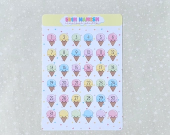 Kawaii Ice Cream Date Stickers - Planner Sticker Sheet