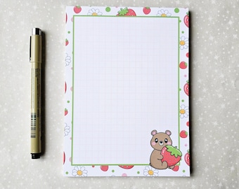 Strawberry Bear Notepad, 50 Lined Sheets, 5x7 Size