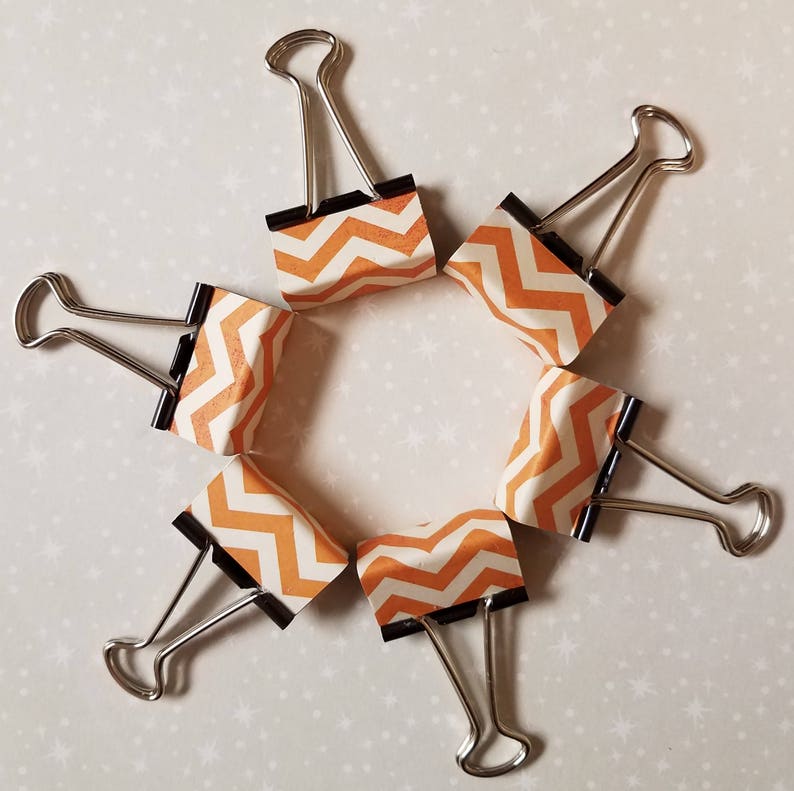 Set of 6 Orange Chevron Binder Clips Etsy