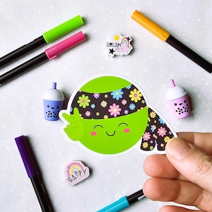 Vinyl Sticker, Kawaii Hippie, Hip-pea, Single Sticker