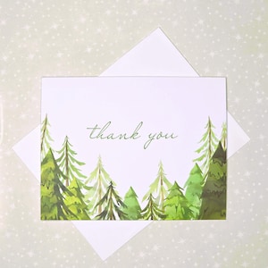 Watercolor Pine Tree Thank You Cards – Pack of 8 – Forest Note Cards
