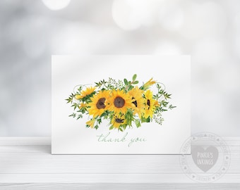 Sunflowers, Watercolor Thank You Note Cards 8ct