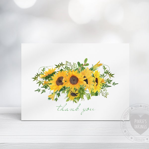 Sunflowers, Watercolor Thank You Note Cards 8ct