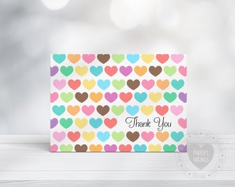 Rainbow Hearts, Thank You Cards, Set of 8