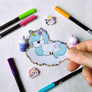 Vinyl Sticker, Kawaii Sparkle Unicorn, Single Sticker