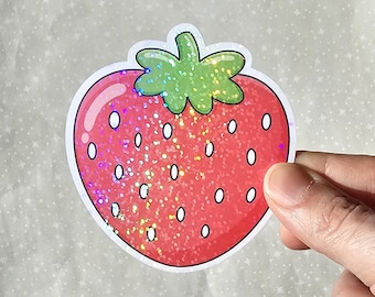 Kawaii Glitter Strawberry Vinyl Sticker