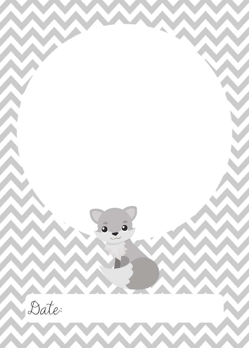 Baby Milestone Cards Baby Fox Blue and Gray Set of 32