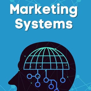 Può includere: Grafica blu con il testo "Smart Marketing Systems" in bianco. Una silhouette di una testa è sovrapposta a un design di rete, che suggerisce idee e strategie interconnesse. Lo sfondo è una tonalità più chiara di blu.