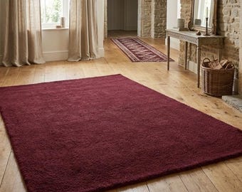 Hand Tufted Deep Burgundy Plush Shag Rug | Ultra Soft Living Room Carpet