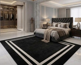 Hand Tufted Black Border Area Rug | Modern Minimalist Carpet for Living Room