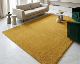 Hand Tufted Mustard Yellow Rug, Modern Solid Area Rug, Luxury Living Room Carpet, Custom Handmade Bedroom Rug, Home Decor Carpet 7×10, 5×8