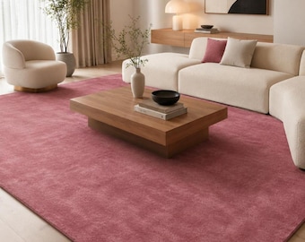 Hand Tufted Pink Wool Rug, Modern Solid Area Rug, Luxury Living Room Carpet, Custom Handmade Bedroom Rug, Home Decor Carpet 5×7