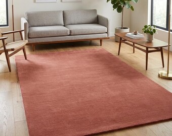 Hand Tufted Wool Rose Pink Rug, Solid Modern Carpet, Minimalist Rugs For Living Room, Home Decor Carpet, New Home Gifts And Gift Rug 8×11