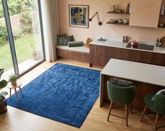Hand Tufted Navy Blue Area Rug, Large Plush Carpet, Modern Minimalist Home Decor