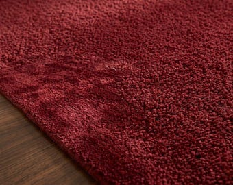 Hand Tufted Red Plush Area Rug, Modern Minimalist Cozy Living Room Floor Carpet