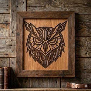 Chouette CYBERPUNK TECH svg dxf pdf - Hibou circuit imprimé vecteur - Art futuriste géométrique pour Découpe LASER et Cricut