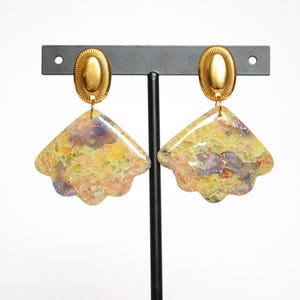 Handmade Marble Fan Earrings, Polymer Clay Dangle Jewelry, Summer Sunset Colors