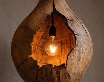 Lámpara colgante de madera hueca – Lámpara de techo rústica de tronco natural