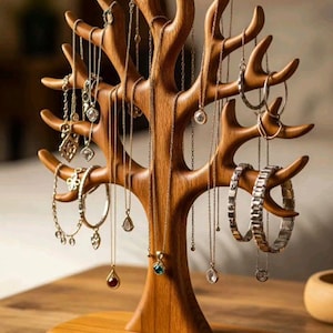 Support pour arbre à bijoux en bois de teck, organisateur de bracelets pour collier, rangement pour présentoir de table