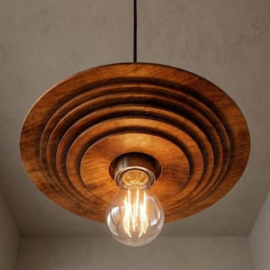 Concentric Wood Pendant Light, Sculptural Round Ceiling Lamp