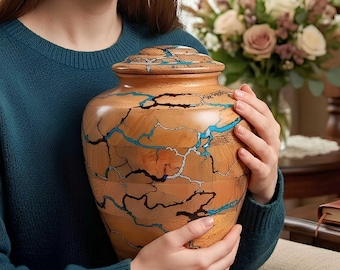 Handmade Cremation Urns for Human Ashes with Photo Frame, Multi Resin Inlay Memorial Urn