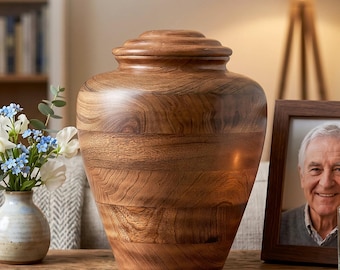 Handmade Rosewood Cremation Urn with Photo Frame, Memorial Keepsake Ashes Urn