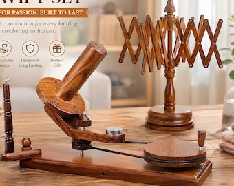 Rosewood Yarn Winder and Yarn Swift Combo, Wooden Ball Winder for Knitting & Crocheting Natural  Winder Gift for Mom