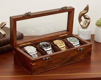Handmade Wooden Watch Box, Watch Holder Organizer, 1-12 Slot Watch Case, Men's Jewelry Storage, Luxury Gift for Him