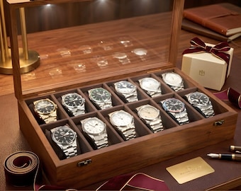Handmade Wooden Watch Holder, 1-12 Slot Watches Luxury Box Organizer Case for Men Women