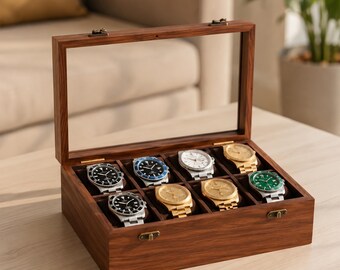 Wooden Watch Box, Rosewood Watch Organizer, Handmade Watch Case for Men, Watch Display Storage 8 Slot