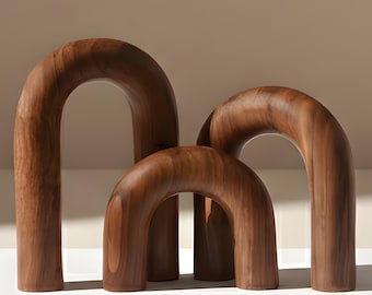 Wooden Arch Decor Set of 3, Rosewood Natural Shelf Coffee Table Decor