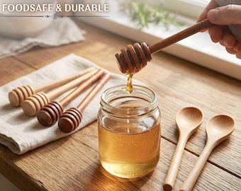 Set di cucchiaini in legno per miele con 6 bastoncini per miele naturale
