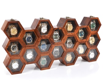 Handmade Rosewood Watch Box, Honeycomb Design, Glass Lid Organizer Case